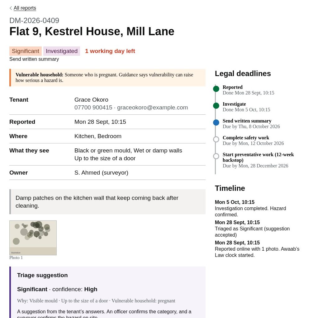 Damp and mould case with legal deadlines