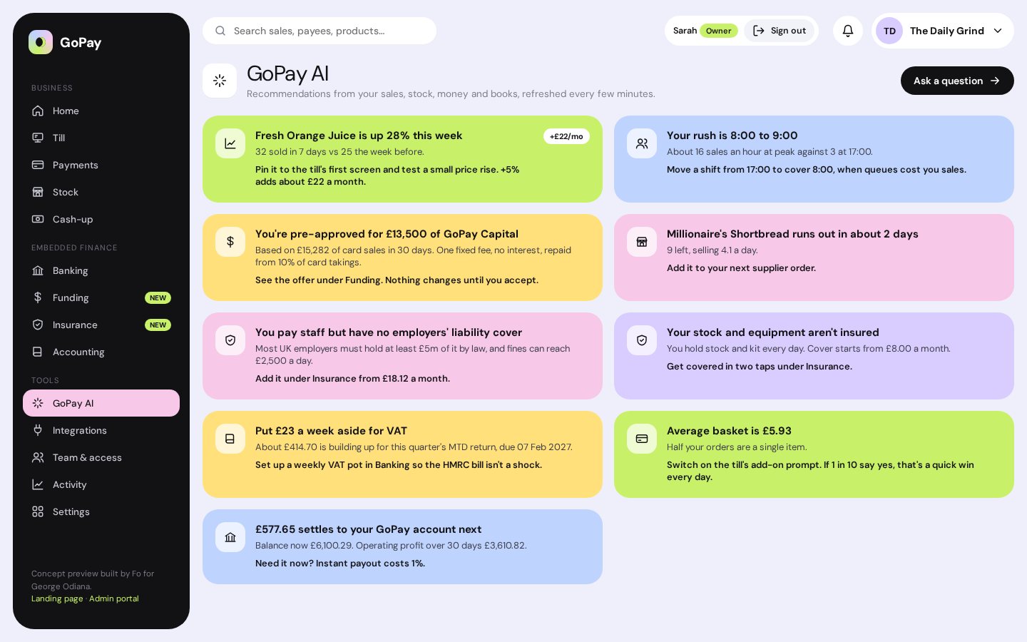 GoPay AI recommendations page